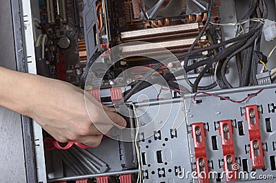 Computer repair cleaning of components, from dust your Stock Photo