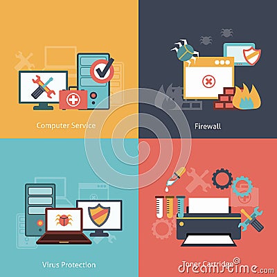 Computer repair flat icons composition Vector Illustration