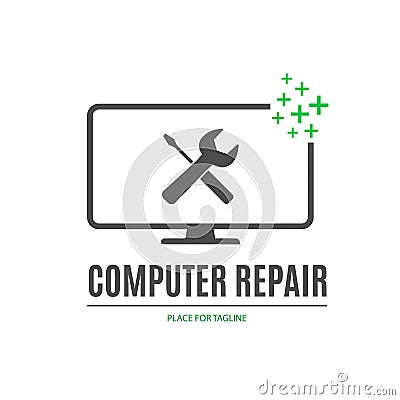 Computer repair service logotype design Vector Illustration