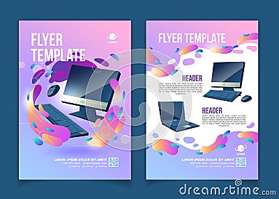 Computer repair service promo flyer cartoon vector Vector Illustration