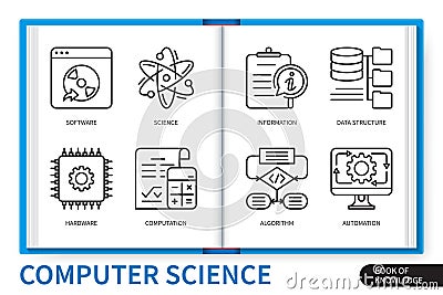 Computer science infographics linear icons collection Stock Photo