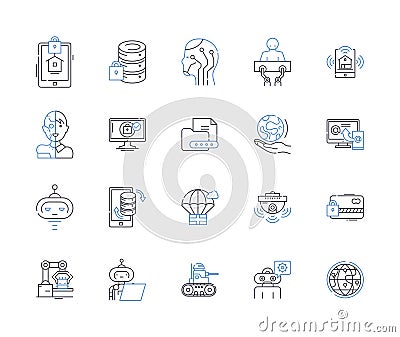 Computer science line icons collection. Algorithm, Binary, Compiler, CPU, Debugging, Encryption, Firewall vector and Vector Illustration