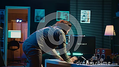 Computer scientist using VR technology to make AI become sentient, celebrating Stock Photo