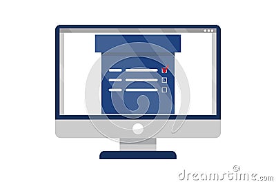 Computer screen with checklist document. Concept of checklist and to do list with checkboxes, survey Vector Illustration