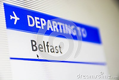 Computer screen close-up of flight to Belfast Stock Photo