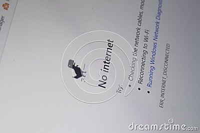 No Internet Connection Error on a Computer Screen Editorial Stock Photo