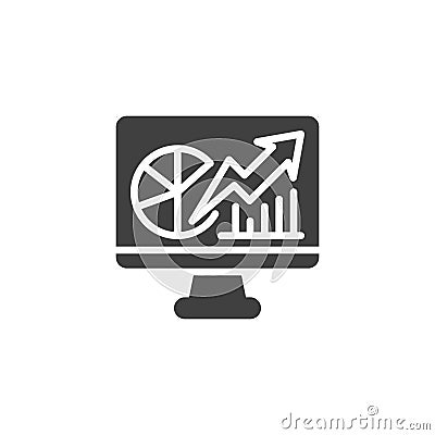Computer screen displaying various financial charts and graphs vector icon Vector Illustration