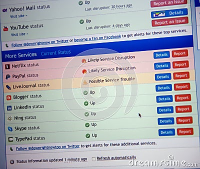 Computer screen with internet pages and internet data not working down Editorial Stock Photo