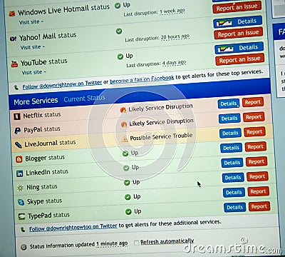 Computer screen with internet pages and internet data not working down Editorial Stock Photo