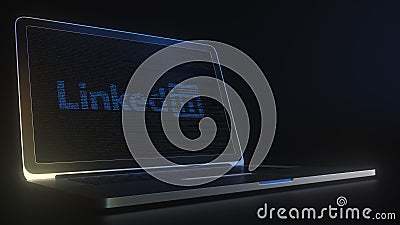 Computer screen with the logo of LINKEDIN made with source code. Editorial conceptual 3d rendering Editorial Stock Photo