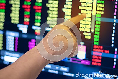 Computer screen showing stock market data Shows the economic fluctuations of the world to make it easier for those who want to Stock Photo