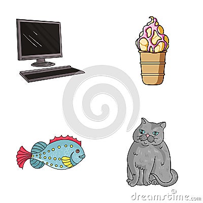 Computer, sea and other web icon in cartoon style.food, breed icons in set collection. Vector Illustration