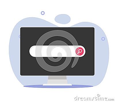 Computer search engine web site icon vector graphic illustration, website browse field bar on pc screen flat design, internet Vector Illustration
