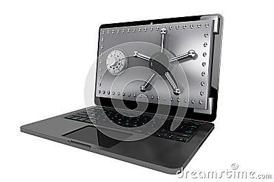 Computer security concept. Laptop with Safe Door Stock Photo