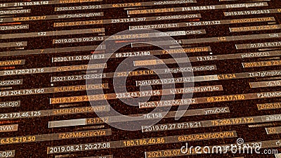 Computer security concept with random code and password text. Animation. Moving parallel horizontal lines with data Stock Photo