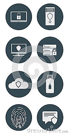 Computer Security Icon Set. Data Encryption and Protection from Hacking. Vector Illustration Vector Illustration