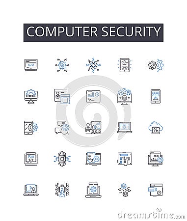 Computer security line icons collection. Data protection, Nerk safety, Access control, Information privacy, Cyber Vector Illustration