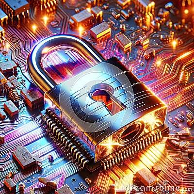 Internet Surfing Security Passwords Protected Codes Microchip Circuit Board Electronics Online Safety AI Generated Stock Photo
