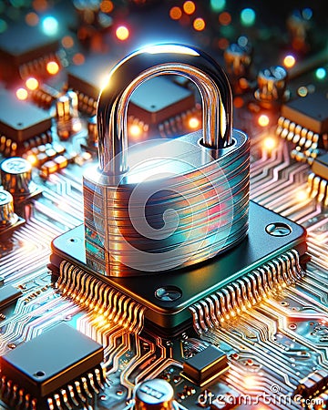Computer Security Passwords Protected Codes Microchip Circuit Board Electronics Internet Safety AI Generated Stock Photo