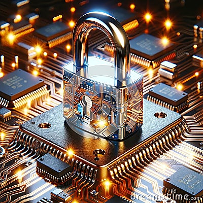 Computer Security Passwords Protected Codes Microchip Circuit Board Electronics Internet Safety AI Generated Stock Photo