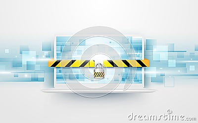 Computer security, protect your laptop concept with abstract digital hi tech rectangles background Vector Illustration