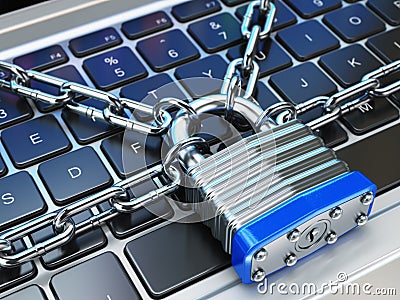 Computer security or safety concept. Laptop keyboard Stock Photo