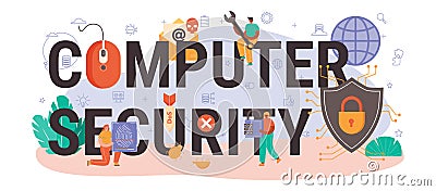 Computer security typographic header. Digital data protection and database Vector Illustration