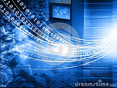 Computer server with binary stream Stock Photo