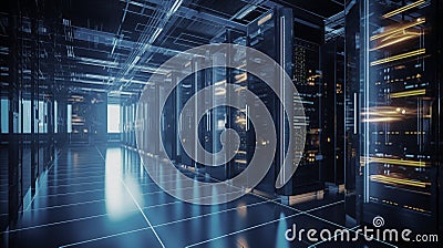 computer server control room for collect big data. information management. generative AI Stock Photo