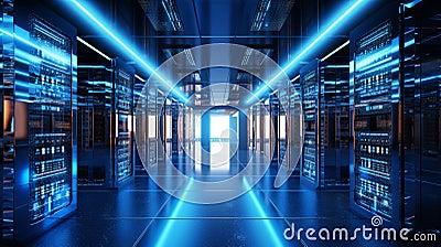 computer server room. data center for digital database collection. generative AI Stock Photo