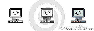Computer server update different style icon set. Vector Illustration