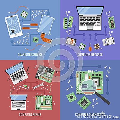 Computer Service Icon Set Vector Illustration