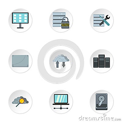 Computer setup icons set, flat style Vector Illustration