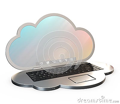 Computer shaped as a cloud over white background Stock Photo