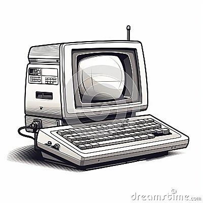 Classic Dark White And Gray Computer Drawing With Detailed Character Design Cartoon Illustration