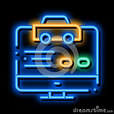 Computer Site for Calling Online Taxi neon glow icon illustration Vector Illustration