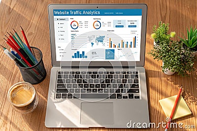 Computer software for website traffic analytics data on computer screen snugly Stock Photo