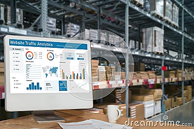 Computer software for website traffic analytics data on computer screen snugly Stock Photo