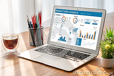 Computer software for website traffic analytics data on computer screen snugly Stock Photo