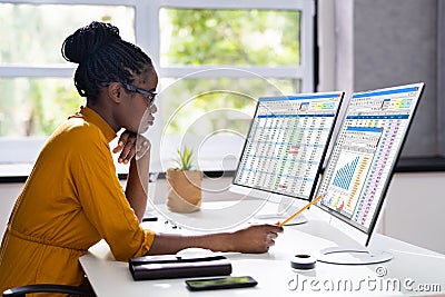 Computer Spreadsheet Data Analyst Woman Stock Photo
