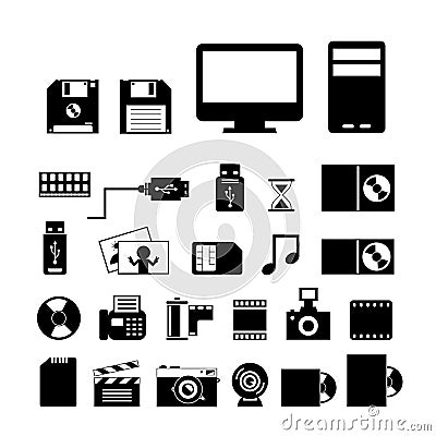 Computer and storage icons set Vector Illustration