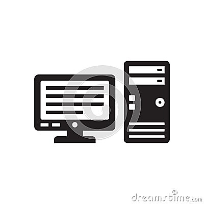 Computer system block and monitor - black icon on white background vector illustration for website, mobile application Vector Illustration