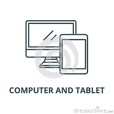 Computer and tablet line icon, vector. Computer and tablet outline sign, concept symbol, flat illustration Vector Illustration