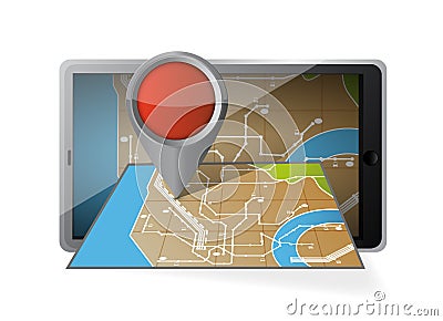 Computer tablet navigation. mobile gps Cartoon Illustration