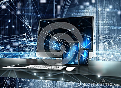 Computer, tablet and smartpone connected to internet. Concept of internet network.3d render Stock Photo