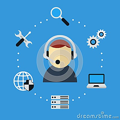 Computer and Technical Support Icon Vector Illustration