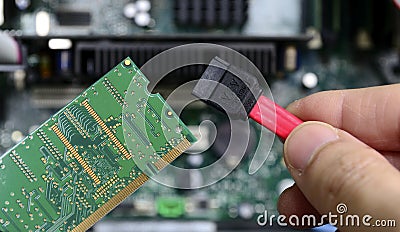 Computer technician repairing Stock Photo