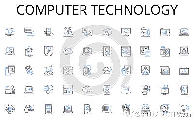 Computer technology line icons collection. Adtech, PPC, Impressions, Programmatic, Clicks, Conversion, CPM vector and Vector Illustration