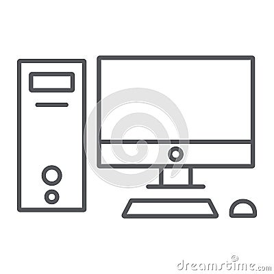 Computer thin line icon, desktop and monitor, pc sign, vector graphics, a linear pattern on a white background. Vector Illustration