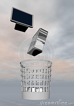 Computer to rubbish - 3D render Stock Photo